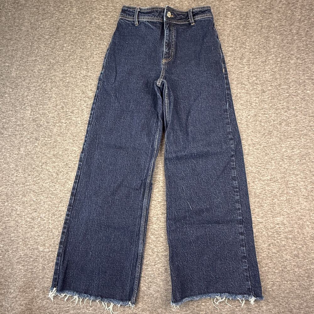 Mango MNG Women's Catherine Raw Hem Wide Leg Jeans Dark Wash Denim size 4